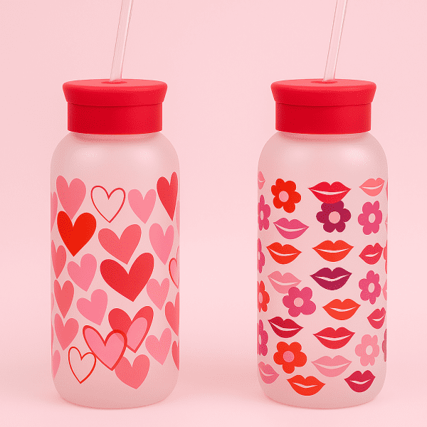 Cute Hearts & Kisses Water Bottle pastel pink aesthetic