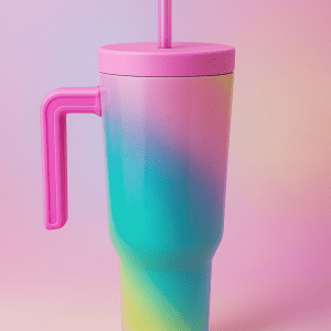 Gradient Glow Tumbler with colorful pastel gradient design and handle