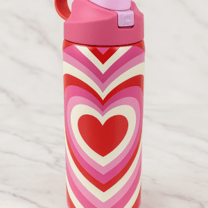 Love Heart Sports Bottle with vibrant red and pink heart design