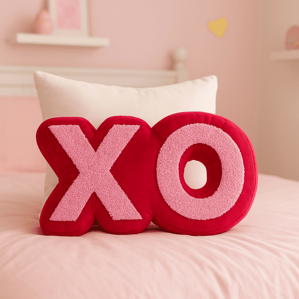 XO Plush Pillow – Pink and white decorative X and O pillows. Ultra-soft plush set for cozy, romantic home decor